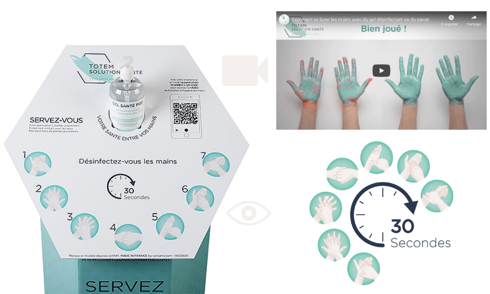 Totem distributeur de gel hydroalcoolique pour magasin entreprise pharmacie cabinet médical clinique école - Totem PLV personnalisable