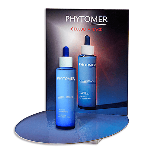 Glorifieur présentoir de produit cosmétique - PLV de comptoir en carton sur mesure pour la cosmétique haut de gamme en pharmacie ou parfumerie