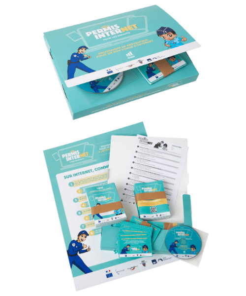 kit pédagogique enseignant permis internet école primaire - coffret carton souple à rabat et multiples supports imprimés