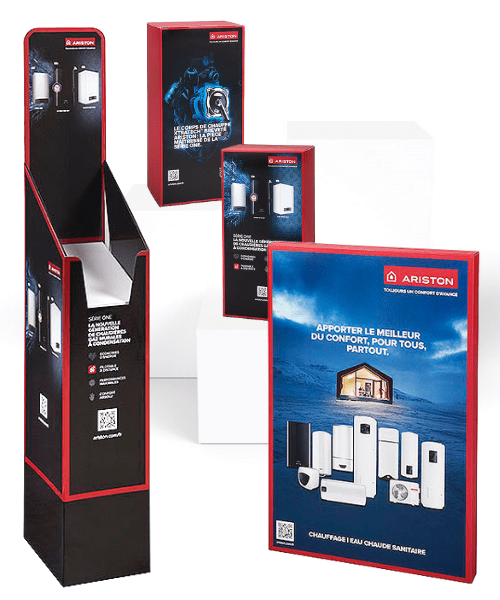 présentoirs PLV carton animation stand magasin et salon professionnel