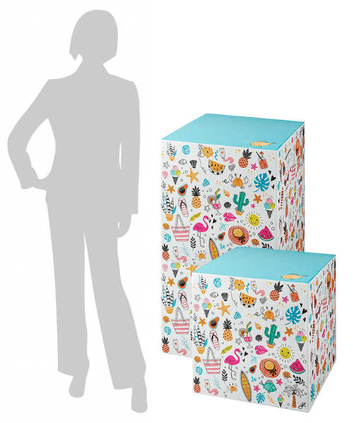 Podium de vitrine en carton personnalisé au format cube et colonne