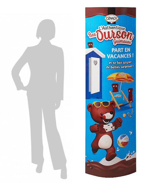 totem plv carton grande distribution animation jeu concours petit ourson
