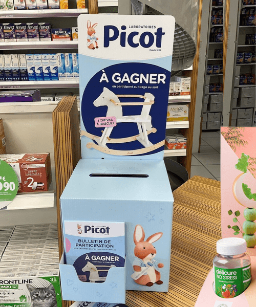 PLV urne en carton pharmacie jeu concours lait infantile