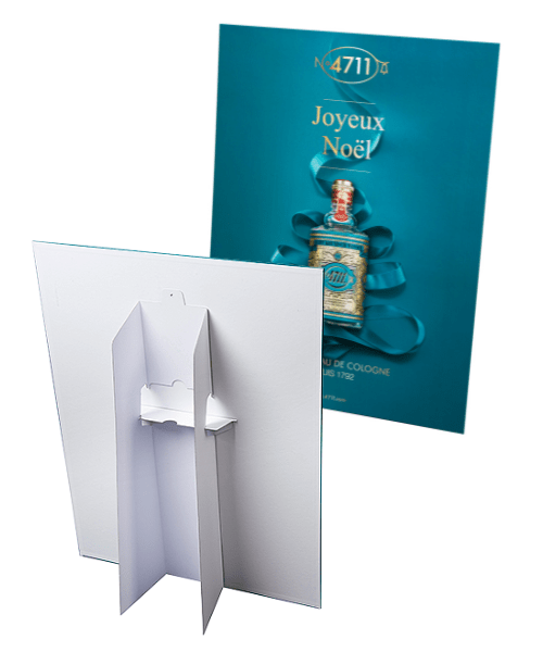PLV chevalet carton de sol avec double pied - plv de vitrine parfumerie