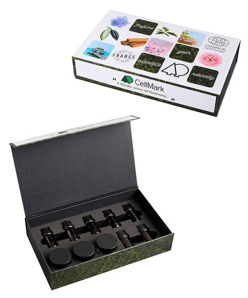 Coffret pour échantillons parfums naturels bien-être pour industrie cosmétique - packaging carton sur mesure