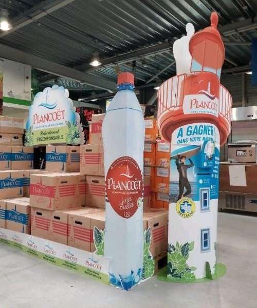 PLV habillage îlot promotionnel grande distribution - théâtralisation en PLV carton