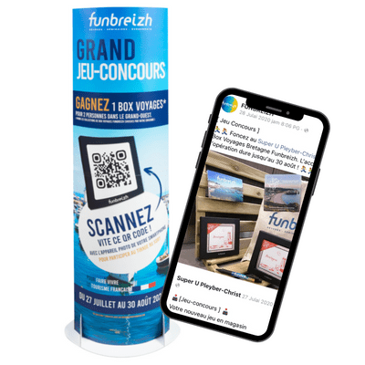 QR code et marketing - exemple de totem PLV carton digitalisé par QR code