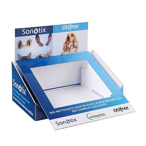 Présentoir de produits vétérinaires - display clic clac - PLV comptoir carton
