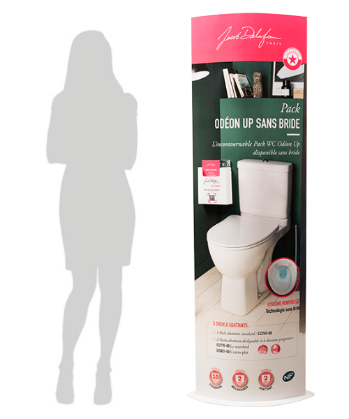 totem elliptique en carton avec porte-flyers pour showroom en équipement de la maison