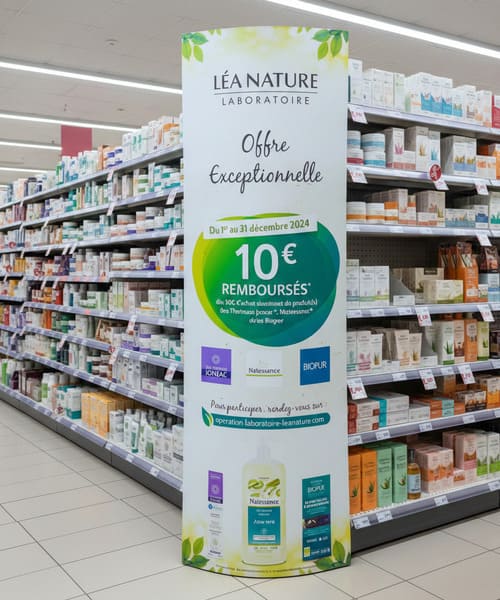 totem elliptique plv cosmétique grande distribution