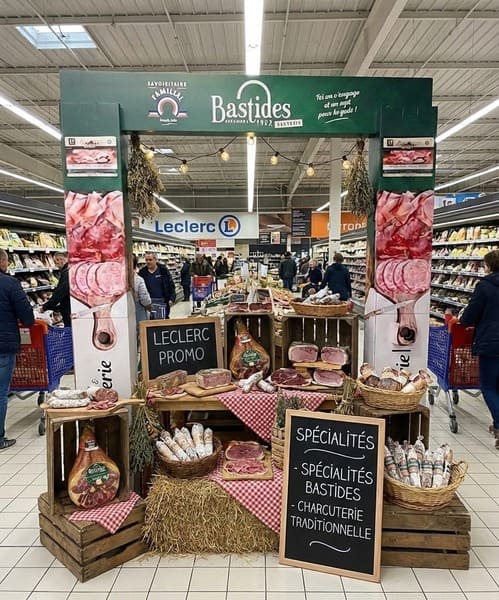 arche plv carton théâtralisation îlot charcuterie grande distribution