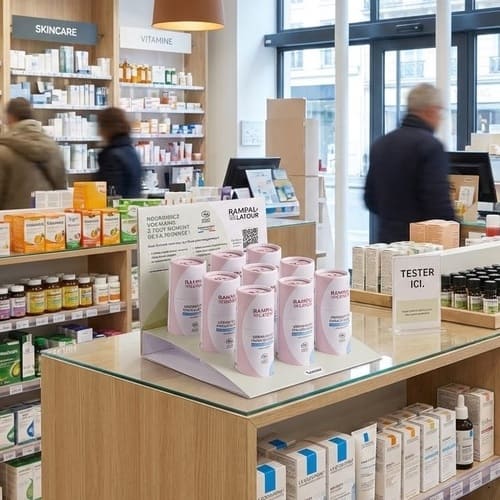 plv présentoir distributeur cosmétiques pharmacie