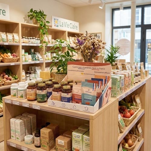 plv présentoir de gummies nutritionnelles pour magasin bio et boutique santé bien-être
