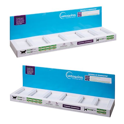 présentoir plv linéaire produits vétérinaires