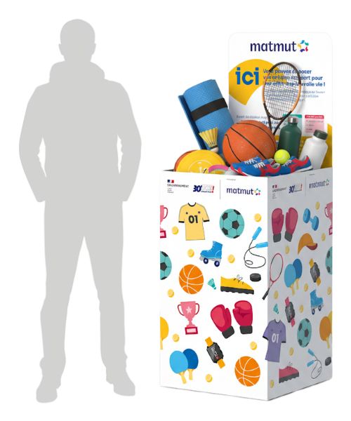 plv bac collecteur carton xl pour recyclerie sportive