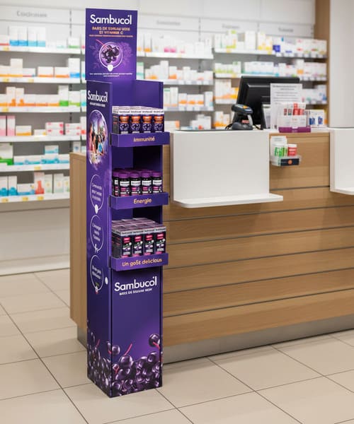 plv présentoir 3 étagères vitamines pharmacie