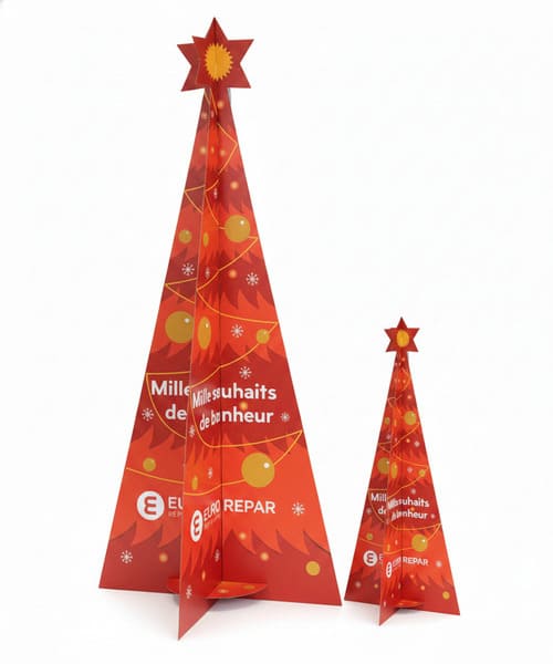 plv sapin carton sur mesure décoration noël magasin
