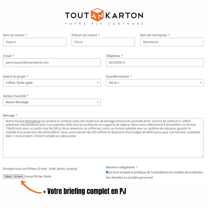 Comment remplir notre formulaire de contact packaging
